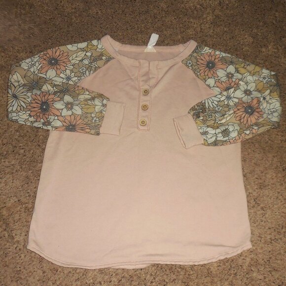 Bibi Pink Floral Top Sweatshirt M L - Picture 1 of 1